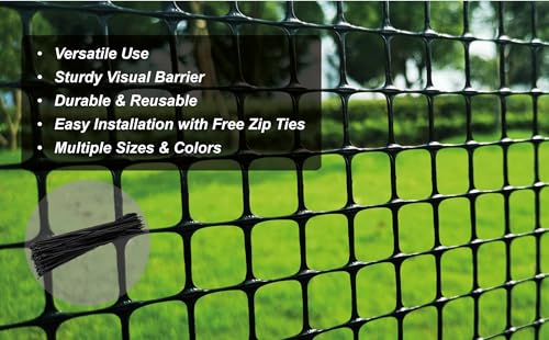 Black Plastic Garden Fence, Hardware Mesh, 4' x 50' | Reusable HDPE Fence for Landscape, Tree Guards, Balcony, Deck & Stair Railings, Poultry, Animal & Pet Barrier, Cut to Size - color: Black, size: 4' x 50'