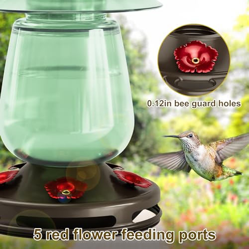Auslar Glass Hummingbird Feeder for Outdoors, 16 Oz Bird Nectar Feeder | Ant Moat & 5 Feeding Ports, Durable Glass, Ant and Bee Proof, Leakproof, Easy Clean and Fill, Garden Hanging Decor, Green - color: Green