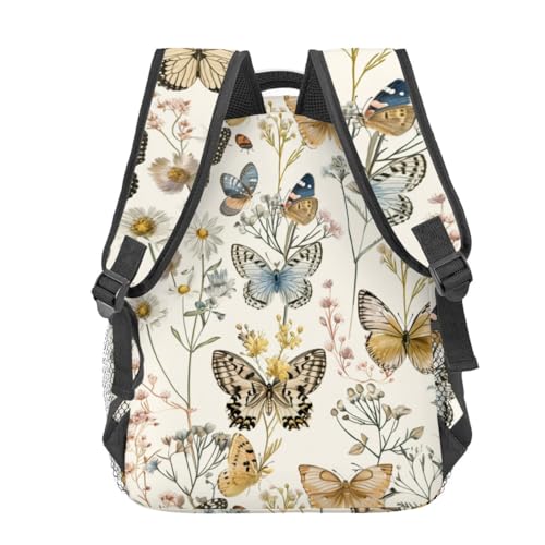 Vintage Butterfly Backpack,Wildflower Retro Polyester Backpacks,Lightweight Double Shoulder Back Pack for Girls Women,Floral Cream Bookbag,School Bag Gifts,Casual Travel Daypack Book Packs - color: Butterfly 02