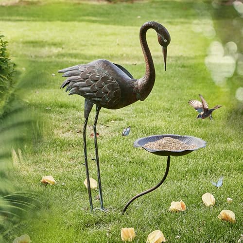 36"H Crane Bird Bath,Metal Birdbaths for Outdoor,Bird Feeders for Outdoors | Heron Garden Statues With bird bath,Vintage Birdbath for Garden Patio Lawn Decor - color: bronze