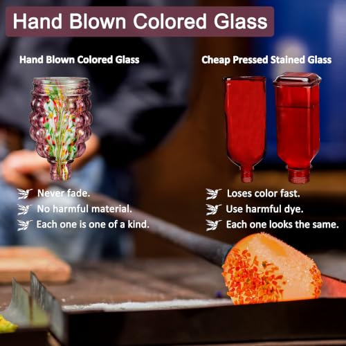 LUJII Solar Hummingbird Feeder for Outdoor Hanging, RGB Illuminated Hand-Blown Glass Lantern, 35 fl.oz, Leak-Free & Rust-Resistant, Metal Cap with 5 Feeding Ports, Pineapple Design, Purple - color: Purple