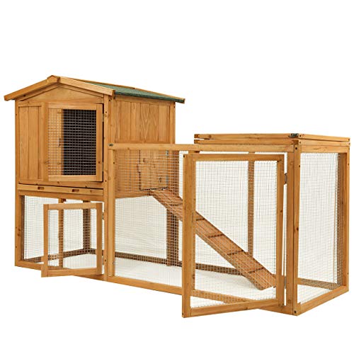 Ogrmar Chicken Coop Large Wooden Outdoor Bunny Rabbit Hutch Hen Cage | Wooden Chicken Coop with Ventilation Door, Removable Tray & Ramp Garden Backyard Pet House Chicken Nesting Box