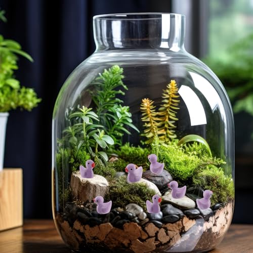 100 Pcs Mini Resin Ducks Tiny Ducks Miniature Duckies Bulk Figures for Garden Micro Landscape Home Prank Game Micro Landscape Aquarium Dollhouse Ornament DIY Handmade School (Light Purple) - color: Light Purple