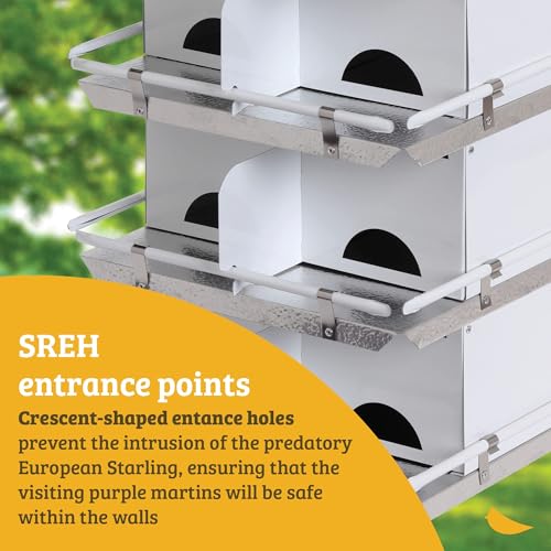 Birds Choice Premium Aluminum Purple Martin House – 8 Room, 2 Floor Birdhouse with Starling Resistant Entrance Holes, Ventilated Roof & Easy Cleaning, Unassembled | Starling Resistant Entrance Holes, Ventilated Roof, Easy Access for Cleaning, Ships Unasse