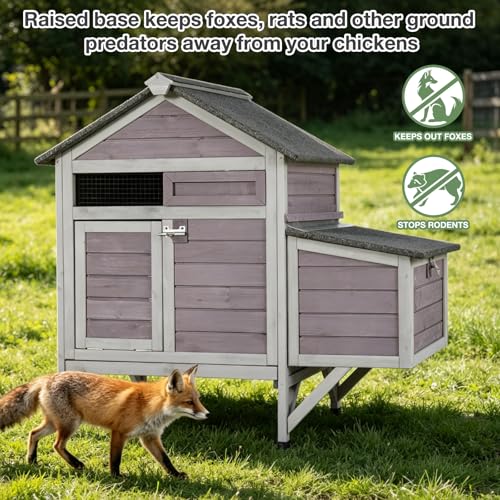 Chicken Coop for 2-3 Chickens, Outdoor Wooden Hen House with Nesting Box, Waterproof Roof, Predator-Proof Latch, Pull-Out Tray, Easy Clean Backyard Coop