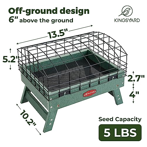 Kingsyard Squirrel Proof Caged Platform Bird Feeder for Small Birds | Recycled Poly Lumber, Protective Metal Cage, Raised Platform, Drainage Mesh Tray, Foldable Legs for Outdoor Bird Feeding - color: Green
