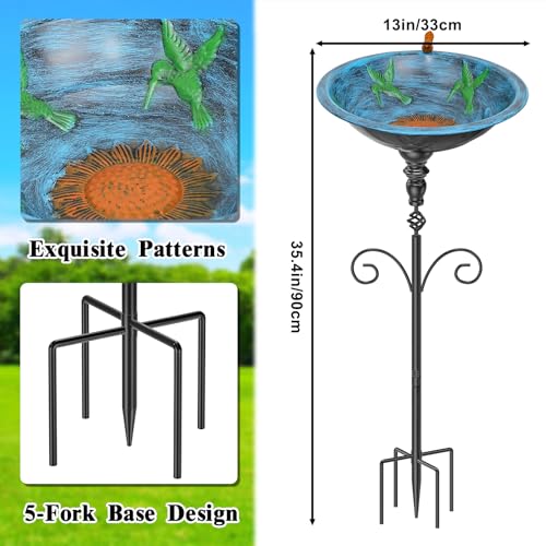 35In Tall Bird Bath for Outside, Vintage Metal Birdbaths & Birdfeeder with 5 Prong Bases for Outdoors, Freestanding Bird Baths Feeder Bowl with for Garden Yard Lawn Decor (Retro Blue) - color: Retro Blue