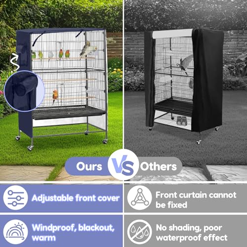 Bird Cage Cover, Large Birds Cage Covers for Night, Birds Cover for Cage with Adjustable Front Curtain, Blackout & Breathable Birdcage Covers for Parrot, Small Animals(Not Include Bird Cage) - color: Blue