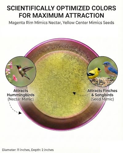 Hanging Bird Bath for Outside Iridescent Metal Feeder Tray with Hand-Painted Pink and Green Gradient 11" Decorative Birdbath for Wild Birds to Bathe & Drink Garden Decor for Patio & Yard - color: Pink Green Gradient