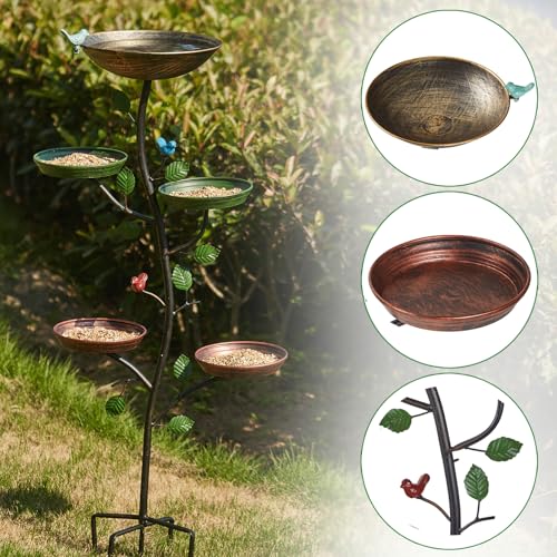 HLQMFHT Bird Bath for Outside,Metal Bird Baths with Metal Bird Feeder Trays | 44.5" H Metal Bird Bath,Bird Baths with 4 Metal Bird Feeder Trays, for Garden Yard Decor - color: multicolor-C
