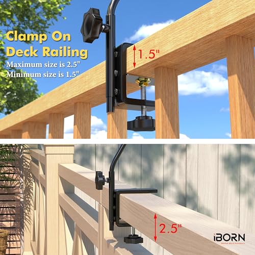 iBorn Deck Hook for Bird Feeder, Hummingbird Feeder Hanger for Deck Railing, Heavy Duty Deck Hanger for Outdoors Hanging, 360° Rotatable Arm, Solid Wire, 28 Inch, Pack of 1 - style: 28" C Clamp for Deck,1 Pack