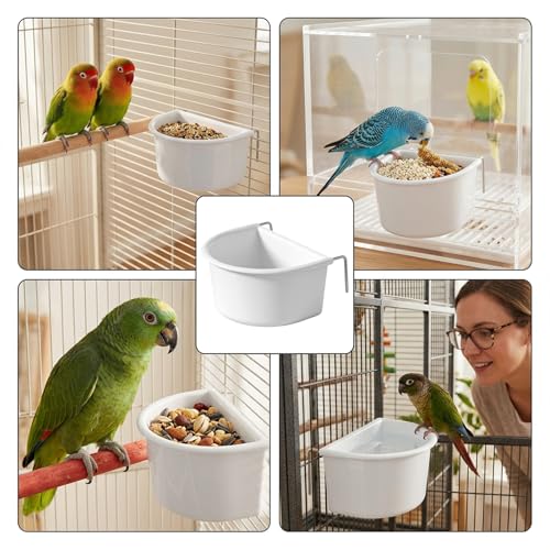 2 Pack Bird Feeder Hanging Cups Plastic Bird Food Bowls Universal Cage Accessories Water Food Dispenser for Parrots Small Birds Parakeets Birds Feeder