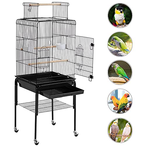 Yaheetech 53.5" Open Top Parrot Bird Cage with Detachable Rolling Stand, Roof Play Flight Cage for Cockatiels, Sun Conures, Green Cheek Conures & Small to Medium Parrots