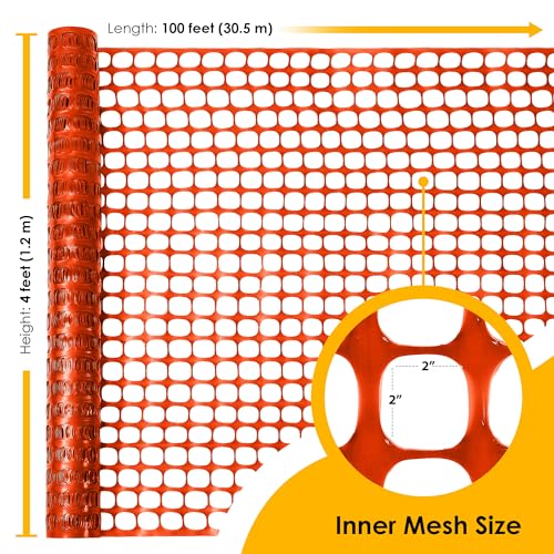 Houseables Plastic Mesh Fence, Construction Barrier Netting, Orange, 4'x100' Feet, 1 Roll, Garden Fencing, Fences Wrap, Above Ground, for Snow, Poultry, Chicken, Safety, Deer, Patio, Garden Netting - color: Orange