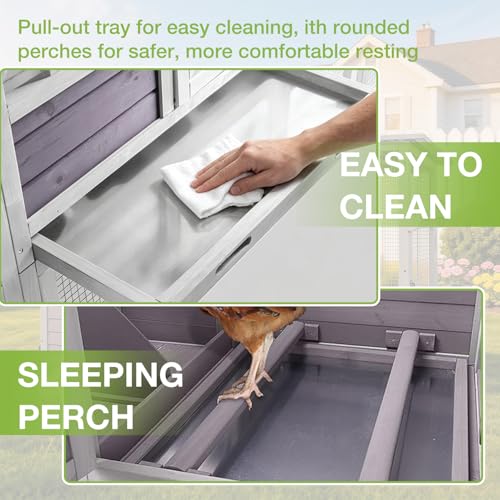 GUTINNEEN Large Mobile Chicken Coop with Run, Wooden Outdoor Hen House with Wheels & Handle, Weatherproof Roof, Nesting Box, Pull-Out Tray, Secure Lock for Outdoor Chickens Ducks - size: 74.9"L x 26.0"W x 39.4"H