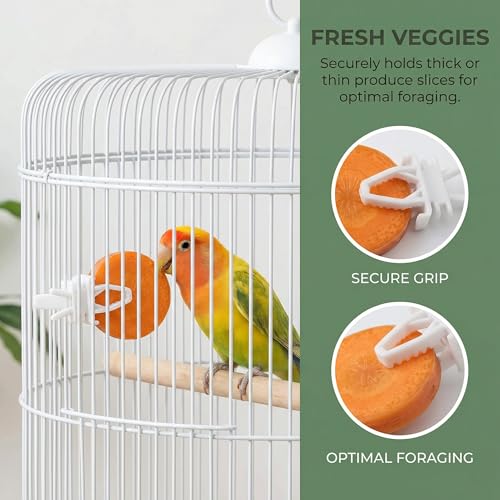 Cage Food Holder, Cuttlefish Bone Feeder Device Clamp Bird Cage Accessories, Millet Holder for Birds Cages, Small Animal Fruit Vegetable Stick(White)
