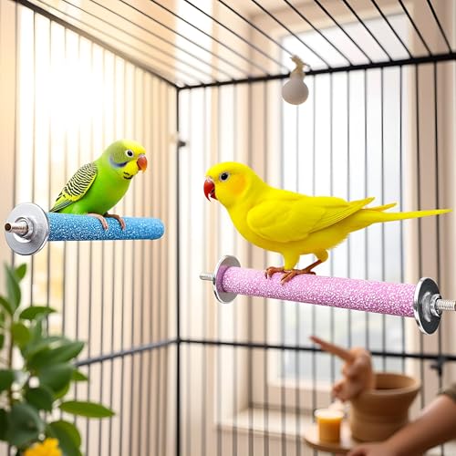 4 Pcs Bird Perch Stand Toy,Random Bird Perch Stand Toy Wood Parrot Grinding Claw Sticks Sanded Cage Toy for Parakeets Finches Parakeet Toys, Sanded Surface Cage Accessories for Parakeets Finches
