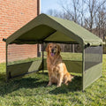 Dog Tent House Outdoor Shade 4'x4'x3' Shelter for Large Medium Pets,Outside Sun Rain Waterproof Canopy with Three-Sided Breathable Mesh Windows,Livestock House with Ground Nails,Deep Green - color: Deep Green with Breathable Mesh Windows