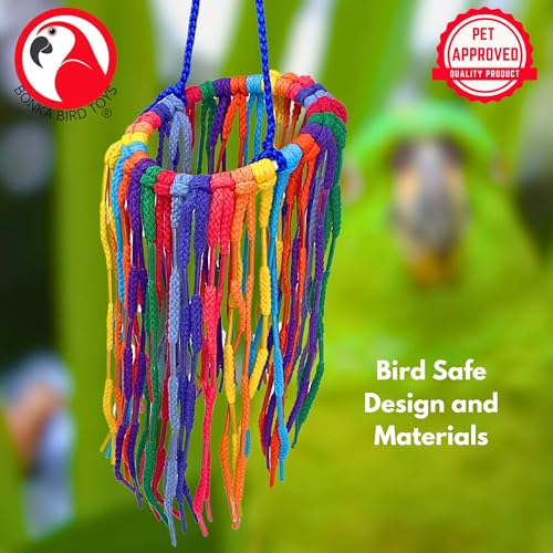 Bonka Bird Toys 51214 Small Aglet Heaven Cotton Shoelace Toy with Plastic Aglets and 2" Ring for Parakeets Cockatiels Quakers Pionus Small Bird Enrichment (Pack of 2) - size: Small (Pack of 2)
