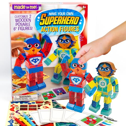 Made By Me Build & Paint Your Own Wooden Toys, DIY Wood Craft Kit, Easy to Assemble, Superhero Action Figures - style: Superheros