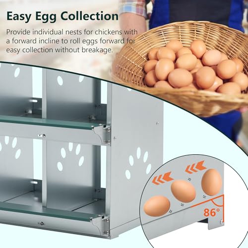 Chicken Nest Box, 8 Compartment Nesting Box, 8 Room Metal Nesting Boxes, Chicken Egg Laying Box Fit for Different Chicken Breeds - size: 8 Compartment