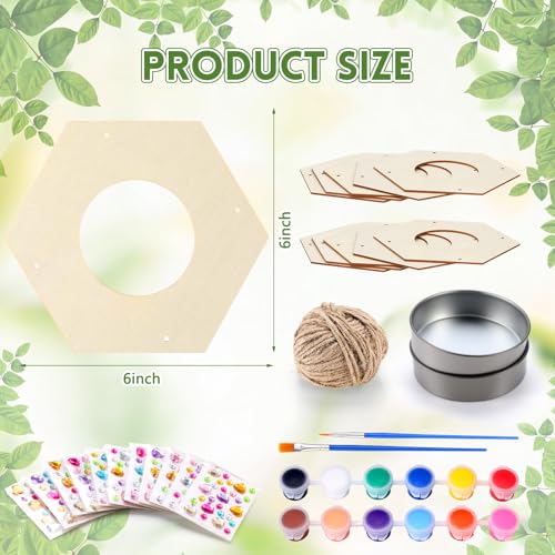 CroBlissful 12 Pack Bird Feeder Craft Kits for Kids DIY Your Own Bird Feeders with Paint and Paintbrushes Wooden Arts and Crafts for Kid Ornaments to Paint Feeders Craft for Garden (Hexagon) - style: Hexagon