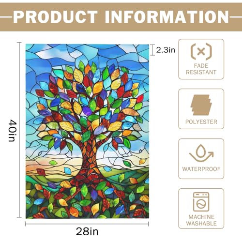 Stained Glass Tree Life House Flag 28 x 40 Double Sided for Outside Large Seasonal Garden Flags Spring Summer Fall Banner Outdoor Lawn Decoration - color: glasstree