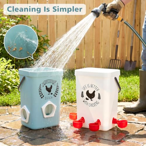TGEYD Chicken Feeder and Waterer Set, No-Waste Hanging Feeder for Backyard Chickens, 3 Gal Waterer & 15LB Feed Bin