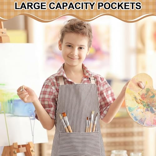 Newcotte Stripes Kids Aprons, Adjustable Cotton Bib Chef Apron with 2 Pockets for Cooking Painting Baking Toddler Boys Girls - color: Brown