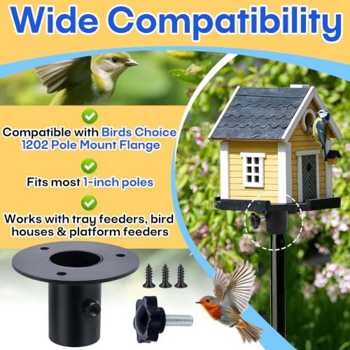 1202 Bird Feeder Pole Mounting Flange for Standard 1" Poles with Hardware | 3" Disc, Strong Steel Construction, for Tray Feeders, Bird Houses & Platform Feeders, Outdoor Use, Durable Steel with Coated