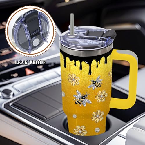 DUUV Queen Bee Tumbler 40oz, Insulated Gold Bee Gift for Women | Diamond Bees Tumbler Leakproof, Girly Bees Design Mug, Gold Honeycomb Gift for Women, Chrismas Birthday Ideal Gifts, 1 Pack - color: Diamond Bee