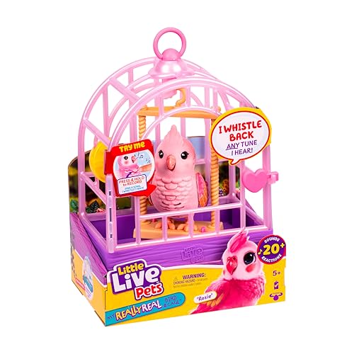 Little Live Pets My Really Real Talking Bird Toy & Cage - Rosie, Interactive Voice Repeating Toy, 20+ Sounds & Reactions, Talking Toys for Kids 5-7 | Interactive voice repeating toy, 20+ sounds & reactions, talking bird toys for kids 5-7 - style: Bird & C