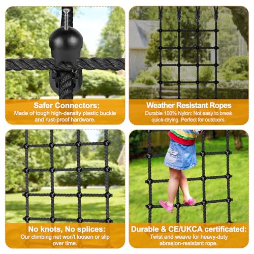 Climbing Cargo Net for Kids Outdoor 30" x 75" Heavy-Duty No Knots Climbing Net for Swing Set, Treehouse, Playground, Ninja Lines, Ninja Obstacle Course Rope Net for Climbing - 1000 LB Capacity - color: Black - 30" X 75"