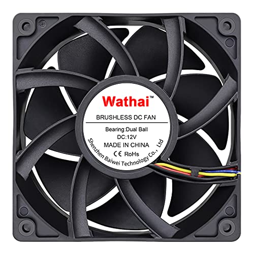 Wathai 12038 120mm x 38mm PWM Computer PC Case Fan 12V 4pin 5300rpm 230CFM | 4pin High CFM PC Fan Pressure Big Airflow Duall Ball DC Brushless Cooling Fan 120mm x 38mm for extreme PC and server cooling - style: 12V 4Pin Ball