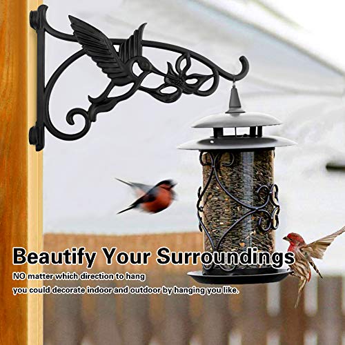 KABB Heavy Duty Hanging Brackets, 2pcs 13" Hand Forged Cast Iron Wall Mount Bracket Durable Rust-Resistant Hummingbird Hanger Hook for Hanging Bird Feeder Lantern Wind Chimes