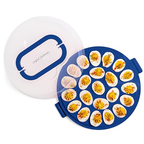 Deviled Egg Containers with Lid & Handles, 22-Count Portable Carrier, Dishwasher Safe Tray, Refrigerator Storage, High-Capacity Trays Deviled Egg Holder - Blue - color: Blue