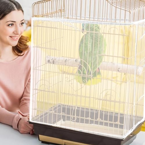 Daoeny 2PCS Bird Cage Seed Catcher, Large Bird Cage Cover, Adjustable Soft Airy Nylon Mesh, Birdcage Cover Skirt Seed Guard for Parrot Parakeet Macaw Round Square Cages (Black & White) - color: Black & White