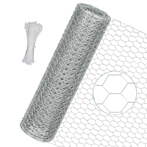 Chicken Wire Fencing, 16 Inx 276 in (40cm x 7m) Chicken Wire Mesh Roll, 1 in Mesh Poultry Wire Netting, Anti-Rust Hexagonal Galvanized for Chicken Coop Crafts Garden Fence with 50 Zip Ties - size: 16 x 276 Inches-1 Inch Mesh
