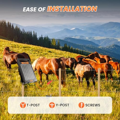 24-Hour Solar Electric Fence Charger, 0.18J, 10-Mile for Livestock | Portable All-in-One Energizer, 5700-10200V Pulse Output, 24/7 Solar Charging, Weatherproof, Deters Predators - color: Black