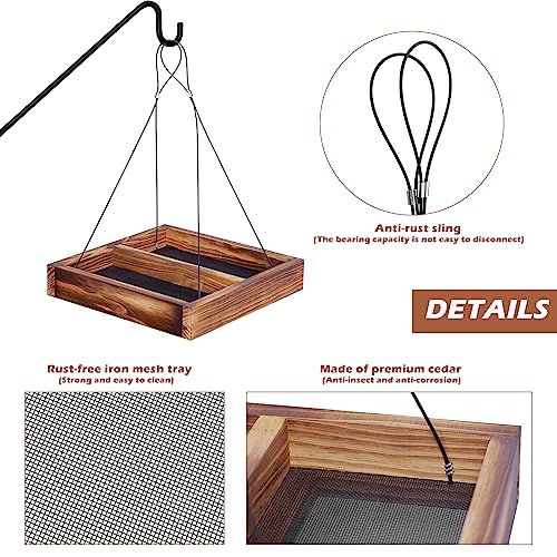 Bird Feeder Hanging Tray, Wooden Platform Hummingbird Feeder Mesh Seed Platform for Garden Yard Outside Decoration Attracting Wild Birds (Brown) - color: Brown