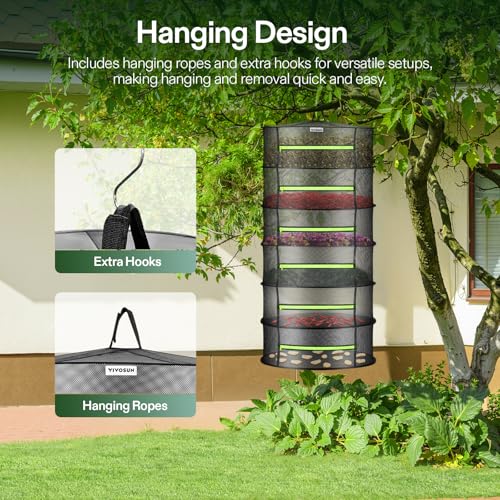 VIVOSUN 6-Layer Mesh Drying Rack Hanging Design with Green Zippers for Dehydrating, Indoor and Outdoor Pruning Shears Included - size: 6 Layer, style: 1 Pack