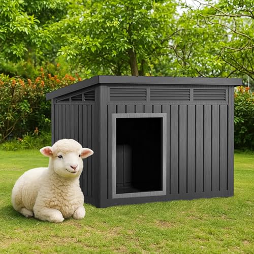 DRATO Outdoor Dog and Goat House - Resin All-Weather Dog House Outdoor, Durable Dog Kennel Outside for Backyard, Farm, Pasture - color: Black, size: 42.87*32.95*31.61