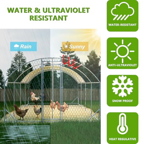 Extra Large Metal Chicken Coop, Walk-in Chicken Run with Cover for Outdoor Yard & Farm, Poultry Cage Pen Hen House for Chickens, Ducks & Rabbits, 26.2 FT x 9.8 FT x 6.6 FT, Silver - size: 26.2 FT x 9.8 FT x 6.6 FT