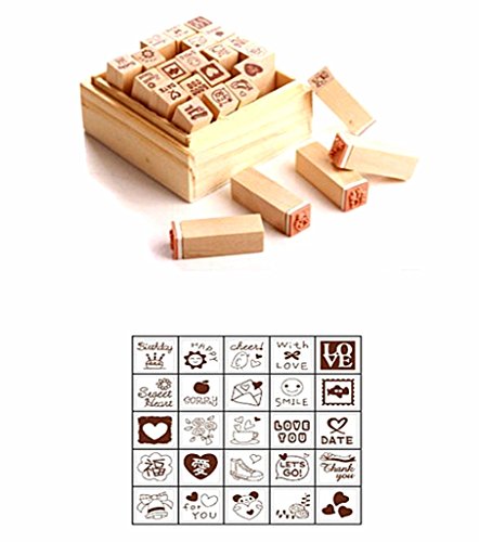 Diary Stamp Set,Wooden Rubber Signet for Children DIY Scrapbooking Planner Card Making(25pcs,Love Heart) - color: Love(25pcs)