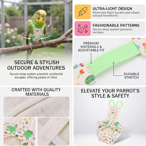 Haofy Parrot Flight Suit Lightweight Adjustable Bird Harness with Backstrap Design Safe Escape Proof for Outdoor Travel Cute Parrot Outfit Wings Free Movement (Style 1) - size: Style 1