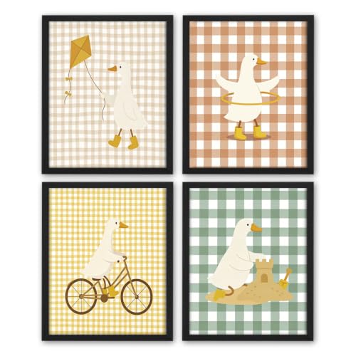 NaZaUK Goose Nursery Wall Art, Baby Room Decor, Goose Nursery Wall Decor for Baby room, Toddler Bedroom, Playroom, Farmhouse Nursery, Gender Neutral Spaces Set of 4 8x10 in