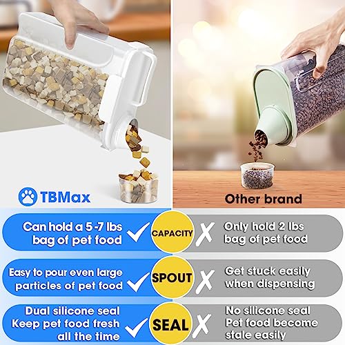 TBMax Dog Food Storage Container 5-7 lbs, Airtight Cat Food Container with Larger Spout & Measuring Cup, Portable Pet Food Storage Dispenser for Small Animal Kibble Storage, Bird Seed Container - color: White, size: 6 Qt