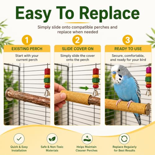 Sanded Perch Covers for Parakeets, Finches & Canaries | 10 sanded perch covers for small birds. Helps maintain nails, improves grip, fits 3/8” perches.