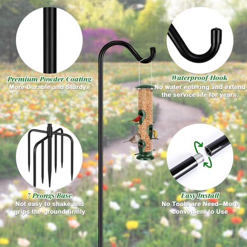 Sheperds Hooks for Outdoor Bird Feeder Pole 76 Inch Adjustable Tall Heavy Duty Shepherds Hooks for Hanging Plant Baskets, Solar Lights, Wedding Decor, Lanterns, Black (2 Pack) - size: 76 Inch