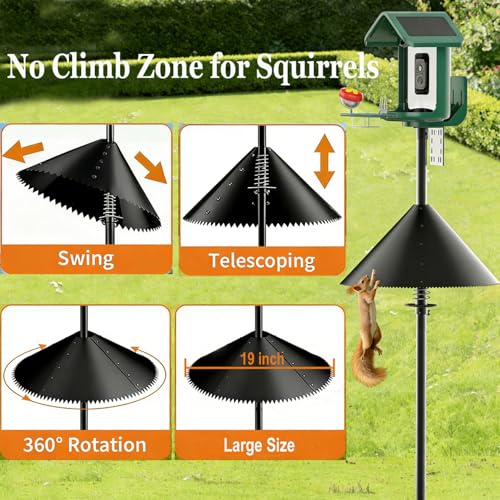 2 Pcs Squirrel Baffle for Bird Feeder Pole,Slinky-Loaded Wobble Defense | Outdoor Squirrel Proof Bird Feeders, Bird House Guard for Shepherd’s Hook, Rust Chew Proof Heavy Duty,19 Inch,Metal Buckle